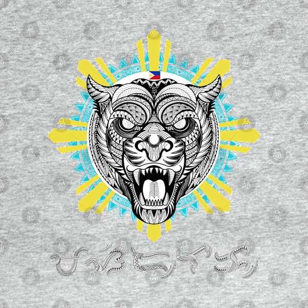 Philippine Sun Tribal line Art Tiger / Baybayin word Masidlak (Shining very Bright) by Pirma Pinas